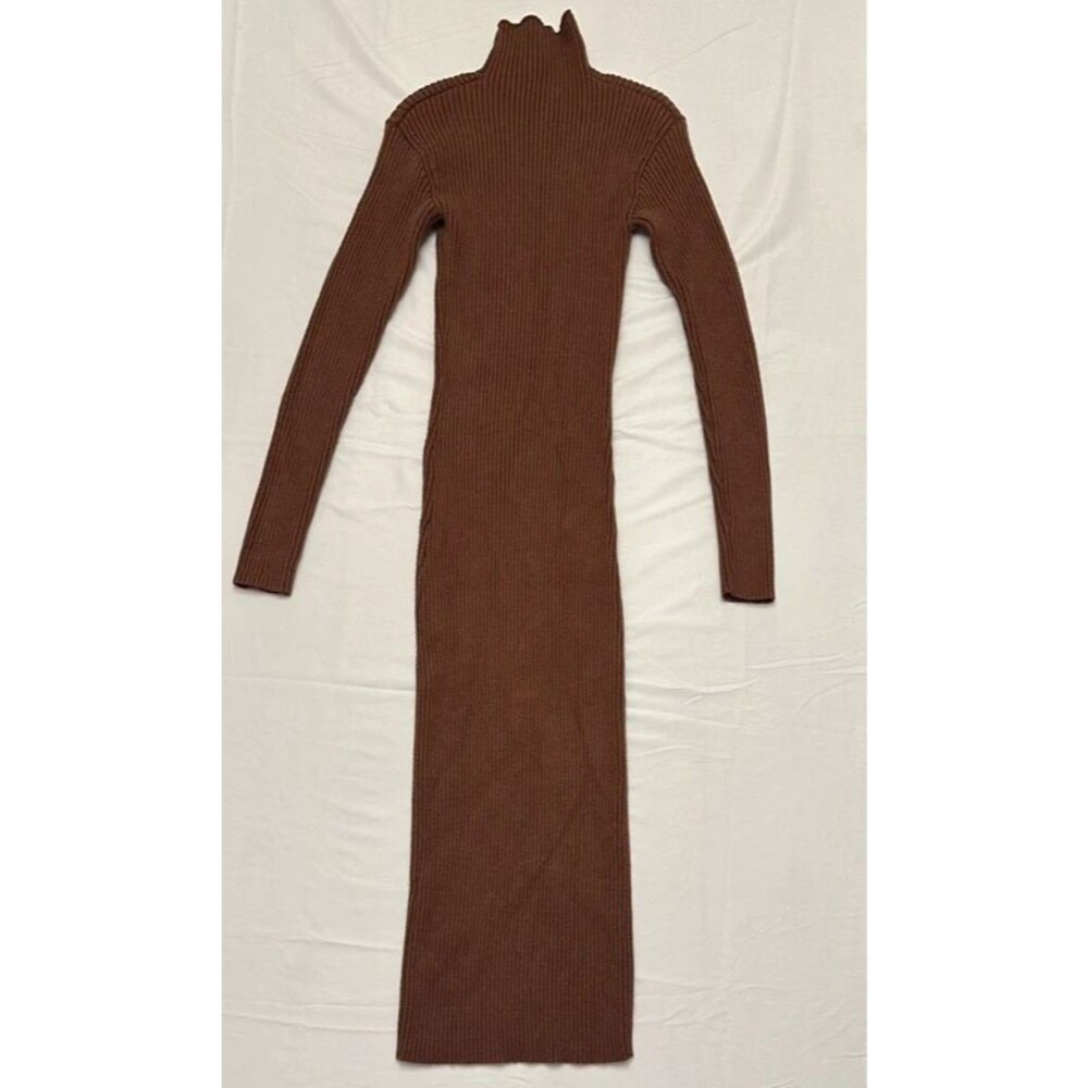 ASTR the Label Chocolate Mocha Brown Ribbed Knit Sweater Dress Mock Neck S